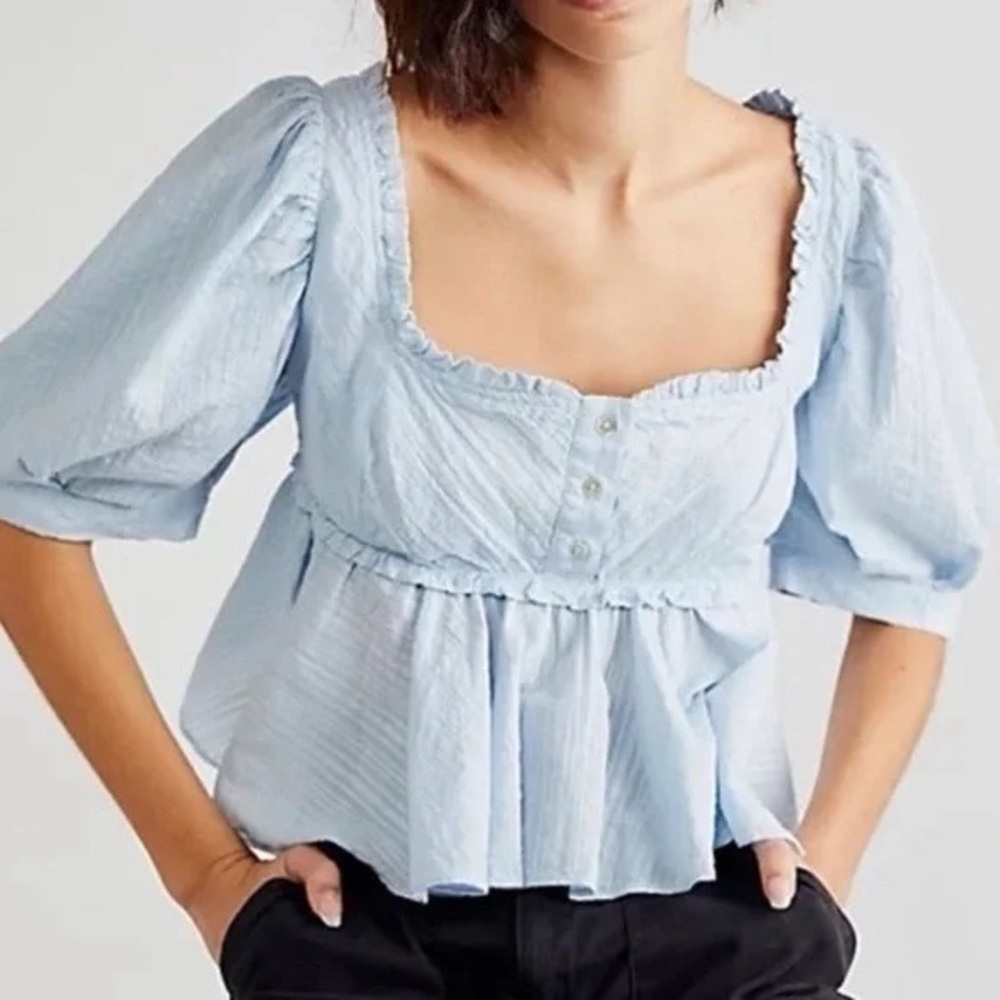 NWOT Free People Leave It To Me Top Blue